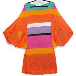 Trina Turk Swim Cover Up Womens One Size Multicolor Stripe Mesh Sheer Coastal